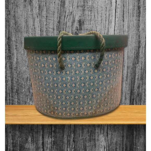 Vintage MCM Cloth Covered Sewing Box With Lid & Rope Handles and Thread Decor - Picture 2 of 6